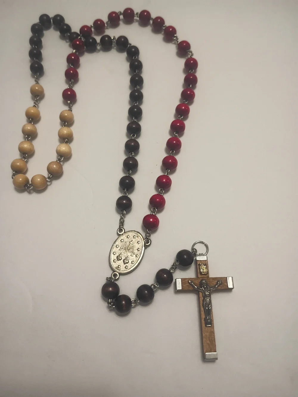 Multi-Color Wooden Bead Rosary with Crucifix Made In Italy Catholic